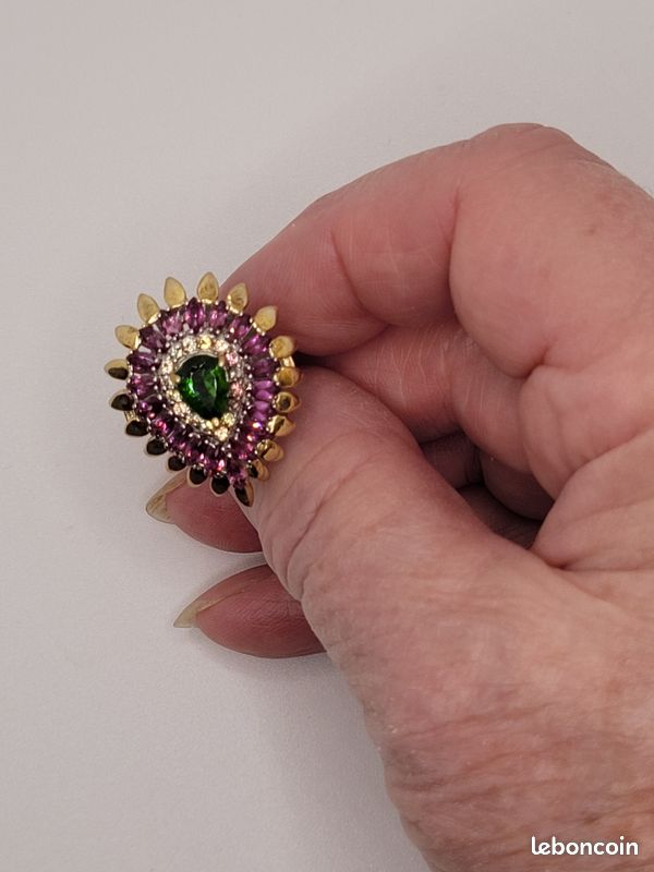 Bague Diopside de Russie forme goutte, Grenats Rhodolites (image 5)
