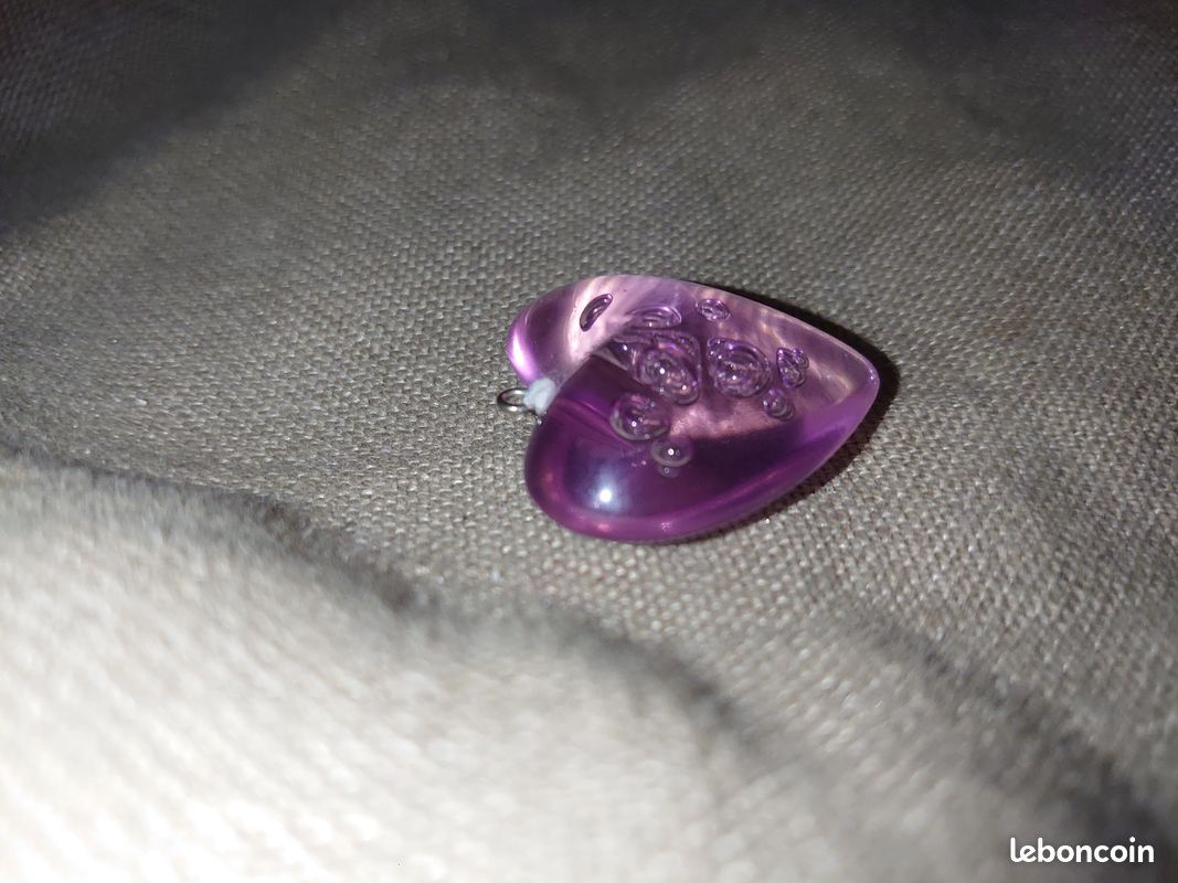 Pendentif grand coeur couleur parme translucide à bulle Vintage (image 9)