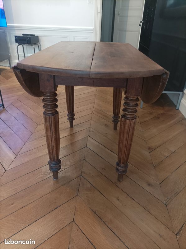 Table ronde ancienne d’époque Louis-Philippe – À abattants (image 7)