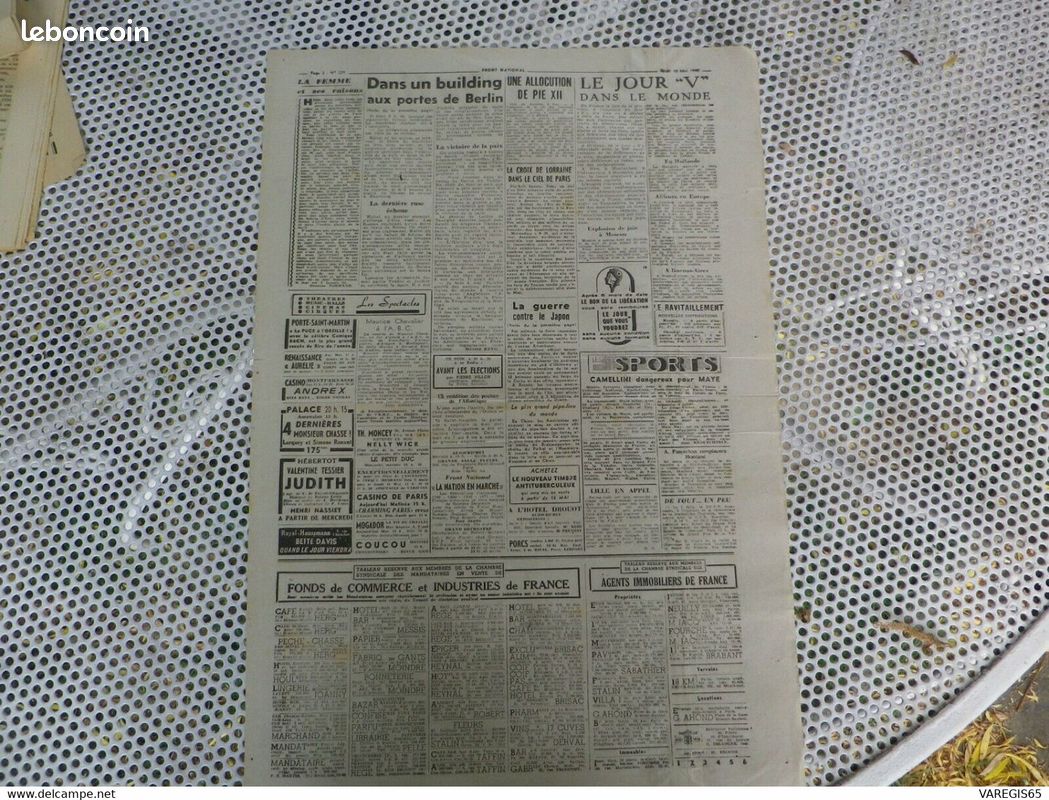 JOURNAL DE LIBERATION - FRONT NATIONAL - le 10 MAI 1945 - ORDRE DU JOUR DE GAULLE (image 3)