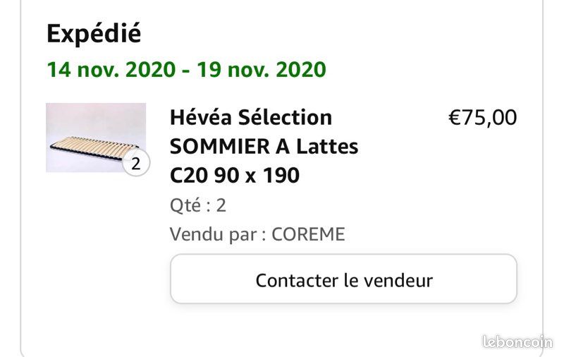 Vends 2 lit+sommier 1 personne (image 2)