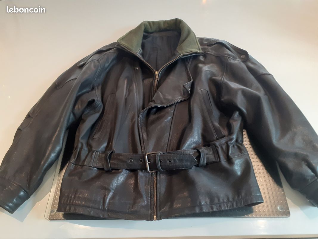 Blouson Cuir Mac Douglas Homme - Taille 54 - Marron Satiné - Style Bomber Années 80 - Occasion Parfait état