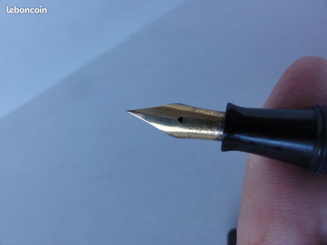 Stylo Plume STYLOMINE 303 Rare - Résine Noire, Plume En Or Massif 18 Carats, Occasion Prestige