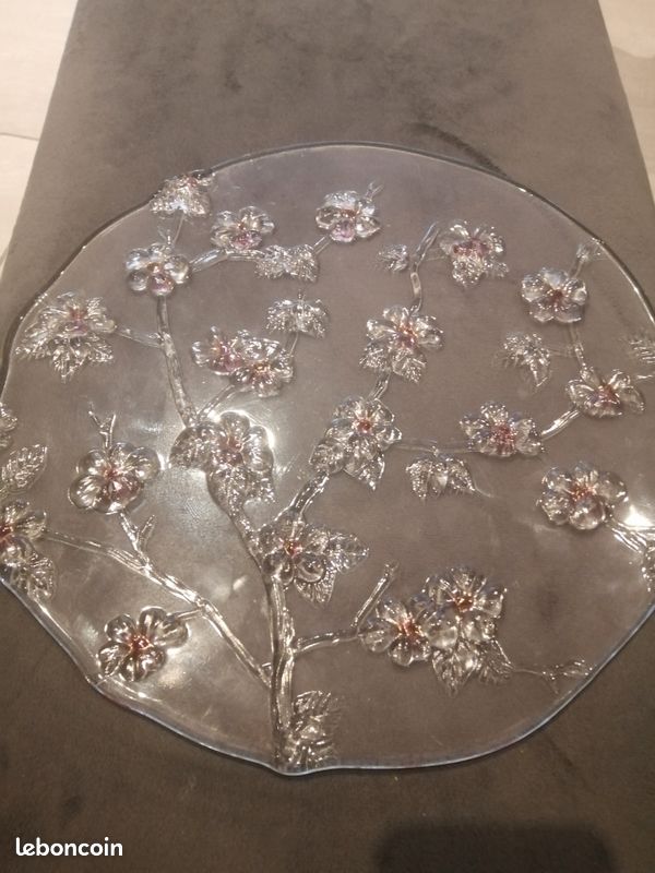 Plateau rond plate verre motif floraux (image 2)