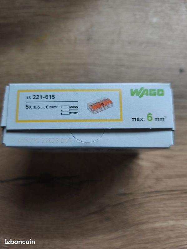 WAGO - Boîte de 15 Bornes auto fils Souple 6mm² / Rigide - Réf 221-615 (image 1)