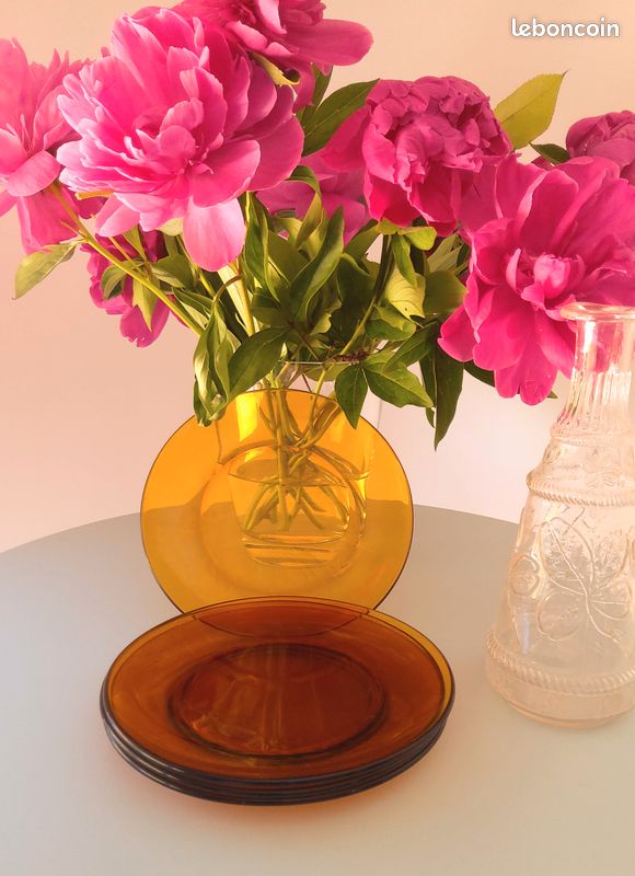 🌞 Duralex vintage – 4 assiettes à dessert ambrées (image 1)