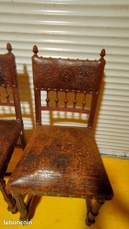 6 chaises anciennes en cuir (image 2)