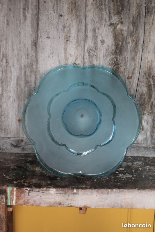 Vasque lustre art déco signée Degué vintage, vasque suspension bleu (image 3)