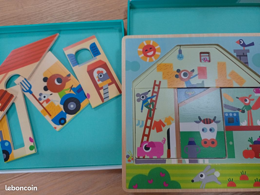 Puzzle Djeco chez GABY facile jeu de construction enfant 2ans ferme poules vaches en bon état et Complet (image 2)