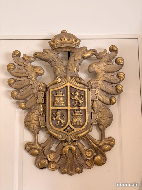 Paire miroirs bois sculpté doré aigle bicéphal couronné glace mirror XIXème