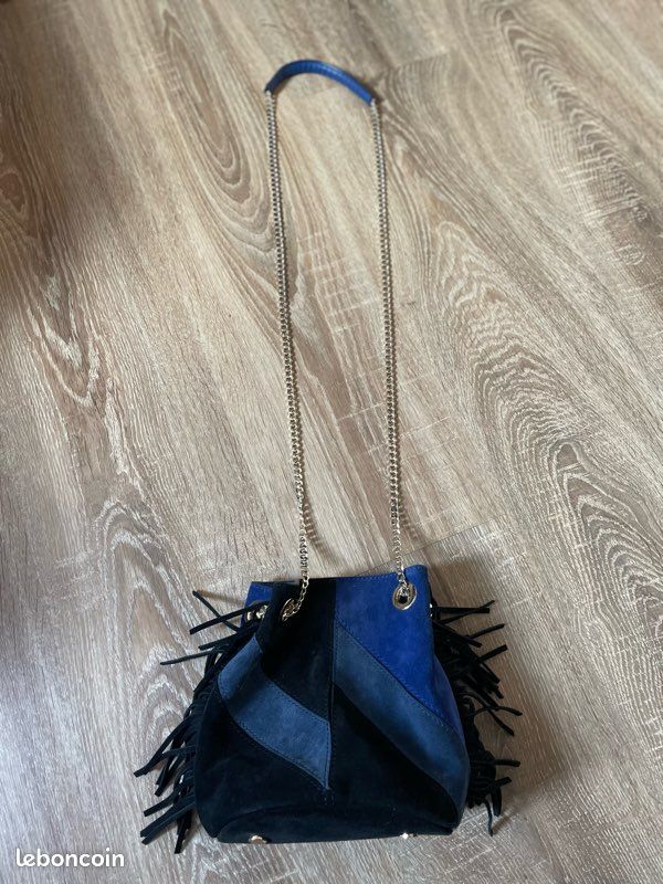 Bourse Maje en daim bleu noir neuve Accessoires Bagagerie