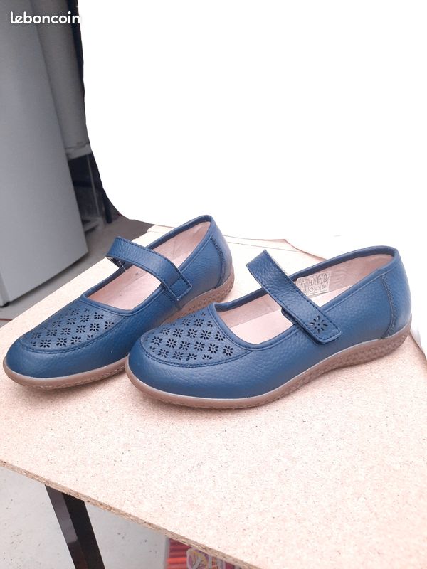 Pied Large Escarpins Bleu Marine Femme Ballerines Velours Bleu