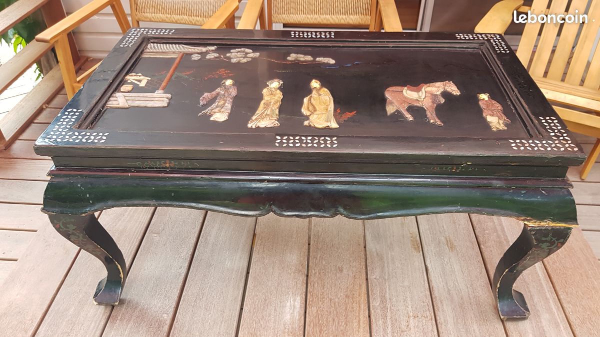 Table basse de style chinois (coromandel / laque de style Shanhai) – (1950-1980) (image 8)