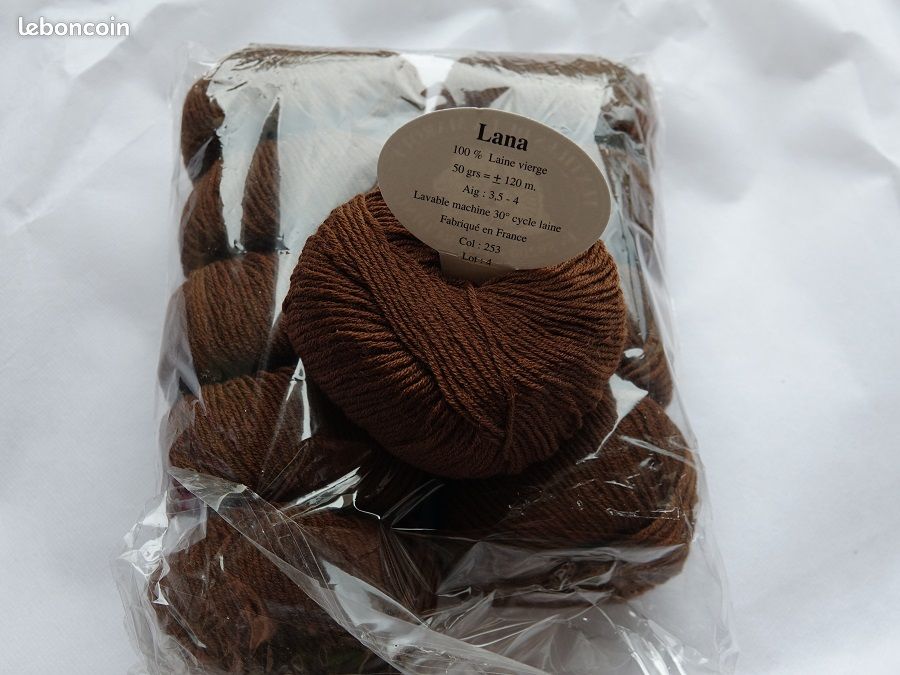 Lot De 10 Pelotes Laine Mérinos Chocolat - Aiguilles 3/3.5, Fabriqué En France