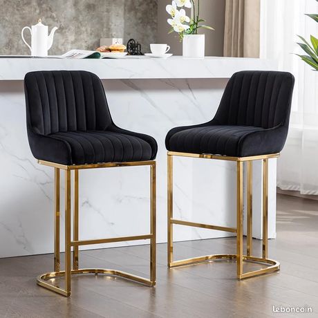Chaises Bar Chairus Lot De 2 - Dossier Rotin - Cuir Synthétique Noir - 95.5cm