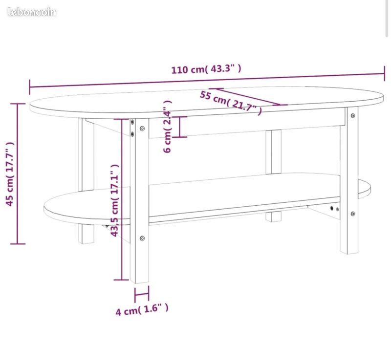 Table basse Gris 110x55x45 cm Bois massif de pin (image 4)