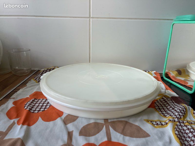 Plat à Apéritif Tupperware Vintage - Rond, Compartimenté, Blanc