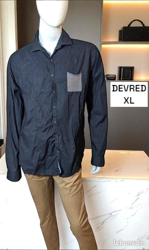 Chemise Homme Devred Noire à Carreaux - Taille XL Slim - Manches Longues - Coton/Lin - Très Bon état