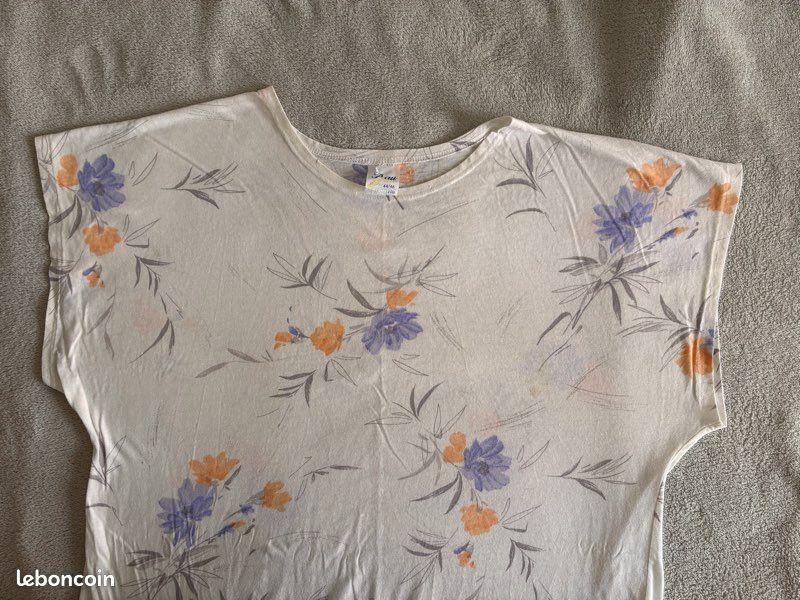 Chemise de nuit blanche à fleurs orange/mauve (image 3)
