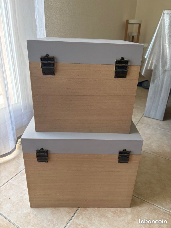 Lot de 2 coffres de rangement en bois déco (image 3)