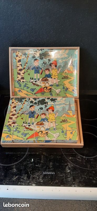 Ancien jeu de cubes en bois type puzzle