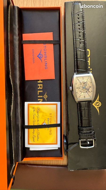 Montre Homme Stuhrling Original Cadran Carré Bicolore Or Rose/argent - Occasion - Sport