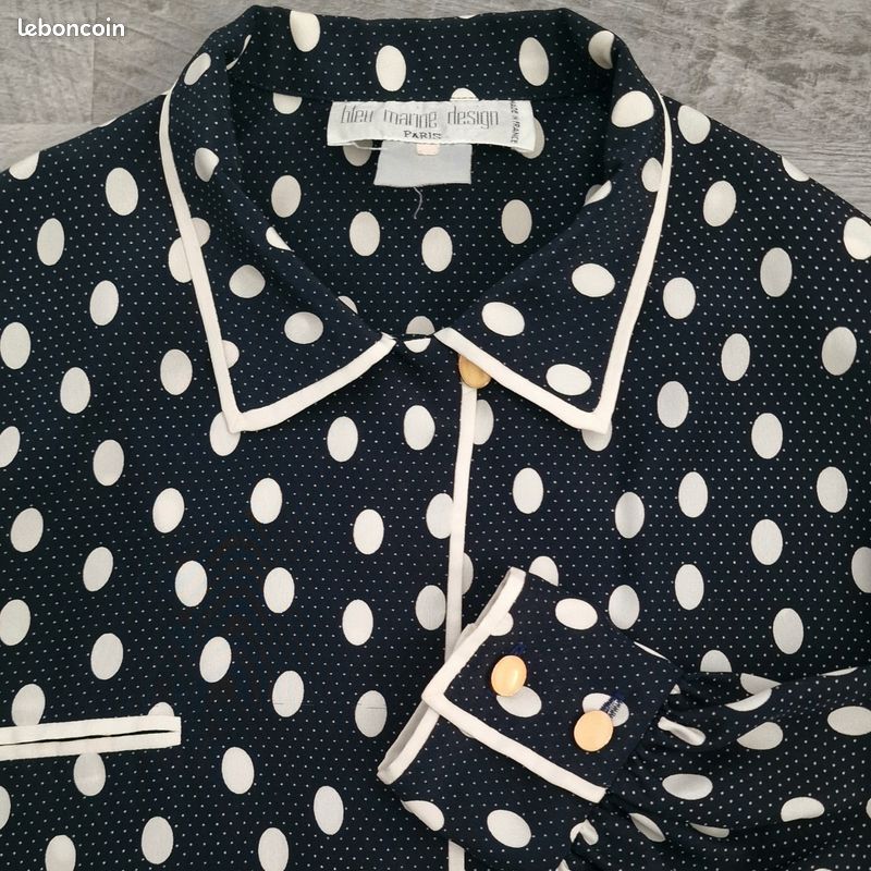 Chemisier à Pois Vintage BLEU MARINE DESIGN PARIS Vêtements
