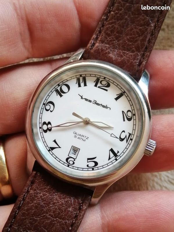 Montre Homme Yves Bertelin - Bracelet Cuir Marron, Neuf Avec étiquettes