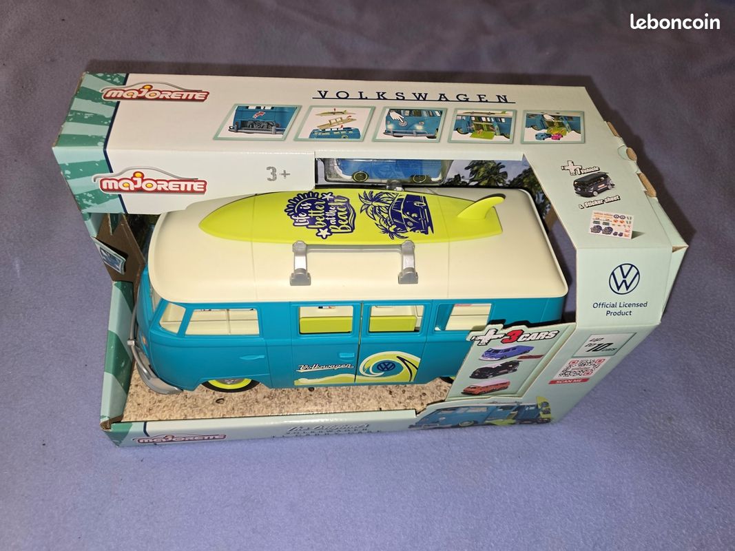 Coffret Carry Case Majorette miniature grosse voiture Volkswagen T1 Combi bleu avec 3 miniatures VW - Neuf (image 1)