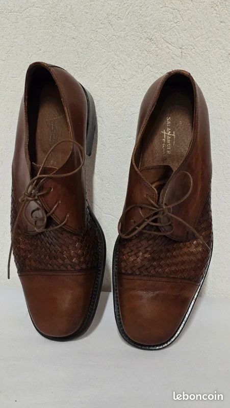 Salamandre France vintage richelieu derbies derby oxford mocassins en cuir tressé marron 43 /44 (image 13)