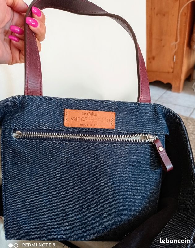 Sac Le Cabas Vanessa Bruno cuir coton daim bleu et marron - Main Image