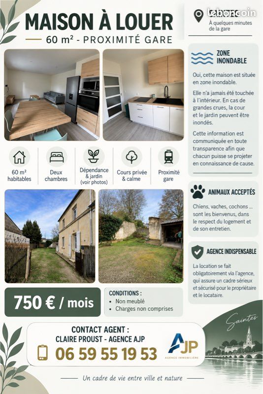 Maison 3 pièces 60 m² · à Saintes · 60 m² · 750 €/mois