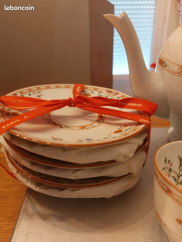 Service à Café PUIFORCAT fabricé et décoré à Limoges Kai Fung chine 18eme siècle made in France 1 cafetière 6 tasses et sous tasses et 1 coupelle (image 7)