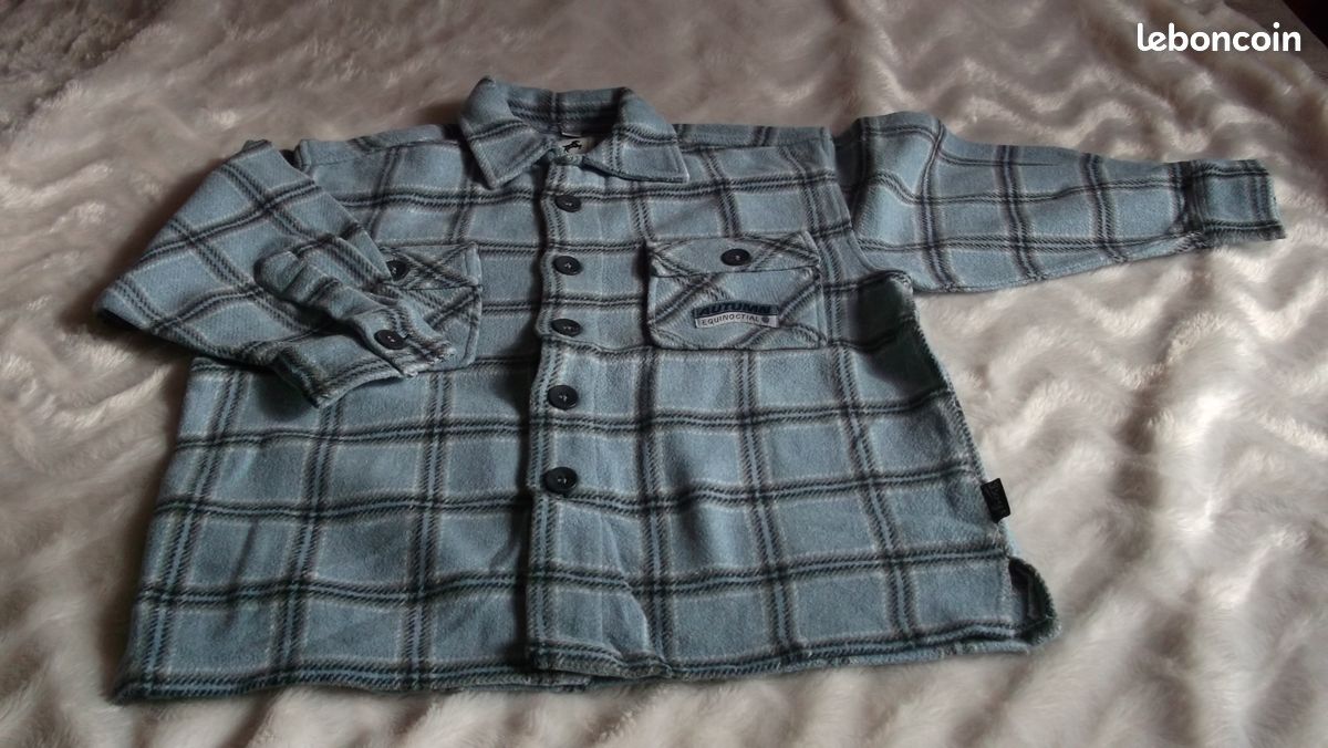 Chemise polaire à carreaux bleu ciel (image 1)