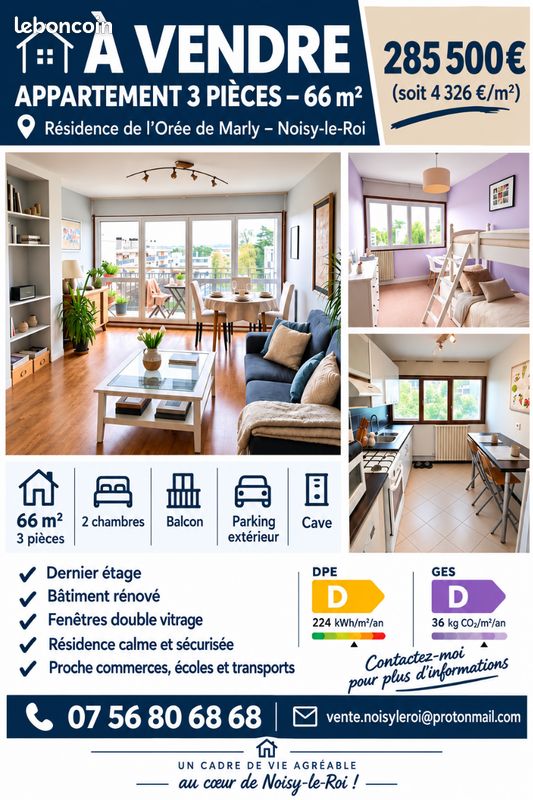 Appartement 3 pièces 66 m² · à Noisy-le-Roi · 66 m² · 285 500 €