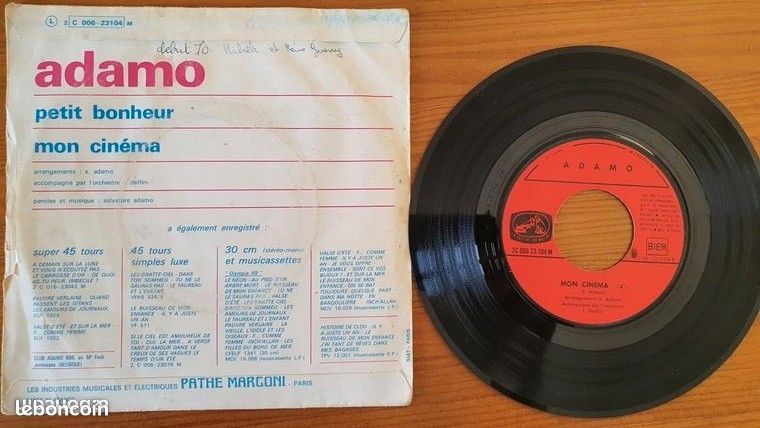 Vinyl 45t Adamo - Petit bonheur / mon cinéma (image 2)