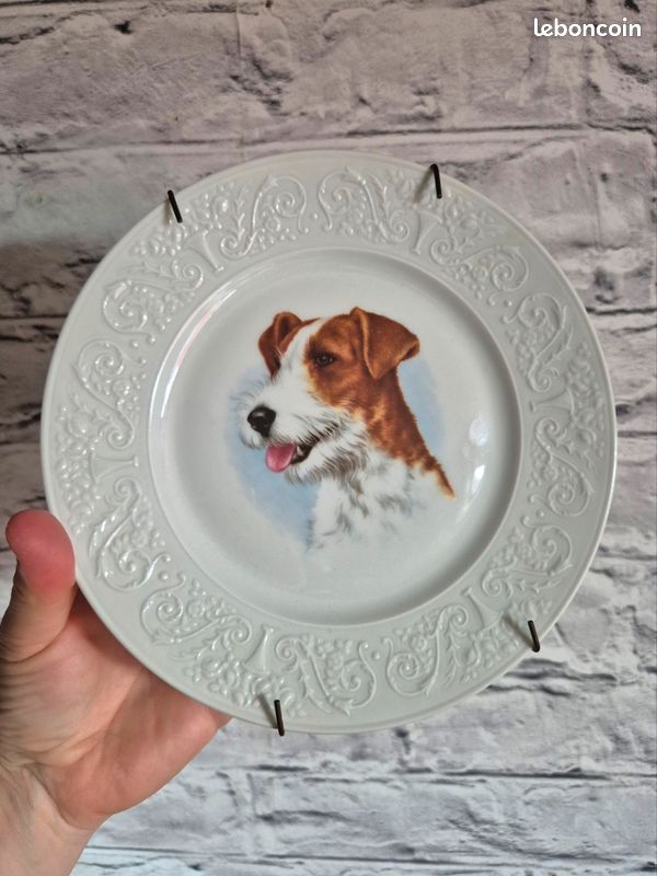 Assiette Décorative En Porcelaine Anglaise - Chien Corgi Design - 17,8 Cm Avec Support Et Crochet