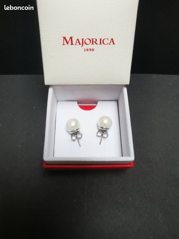2 Paires De Boucles D'oreilles Majorica Argent Et Perle - Occasion