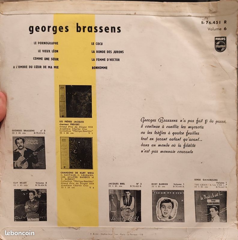 Vinyle 33T Georges Brassens Vol. 6 (Le Pornographe) - Philips Minigroove 25cm (image 2)