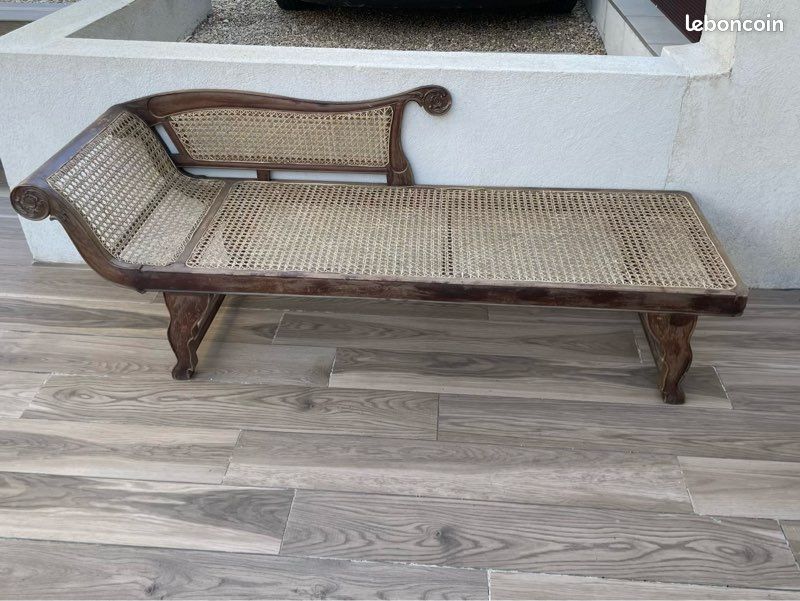 Banc "Ceylan" en bois sculpté et cannage (image 5)