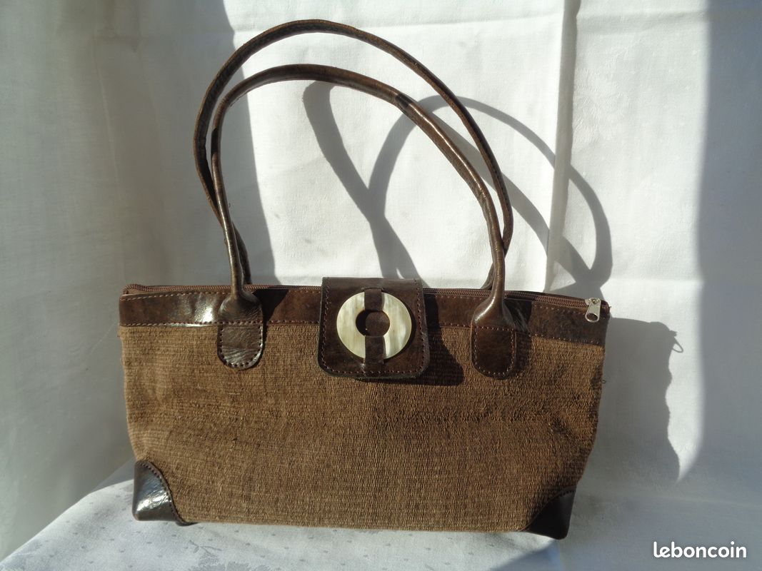 Petit Sac à Main Ethnique En Cuir Marron - Fait Main, Occasion