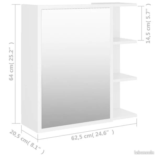 Armoire à miroir de salle de bain 62,5 x 20,5 x 64 cm Blanc Bois d’ingénierie (image 4)
