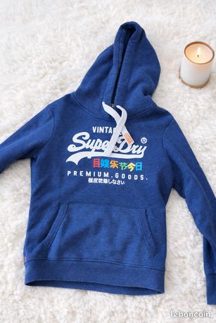 Pull Capuche Superdry Bleu Femme Taille 12 - Occasion Parfait état, Doublé