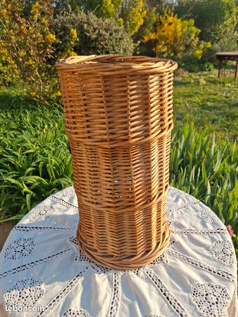 Grand Panier Parapluie Vintage En Osier Et Bambou - Style Bohème