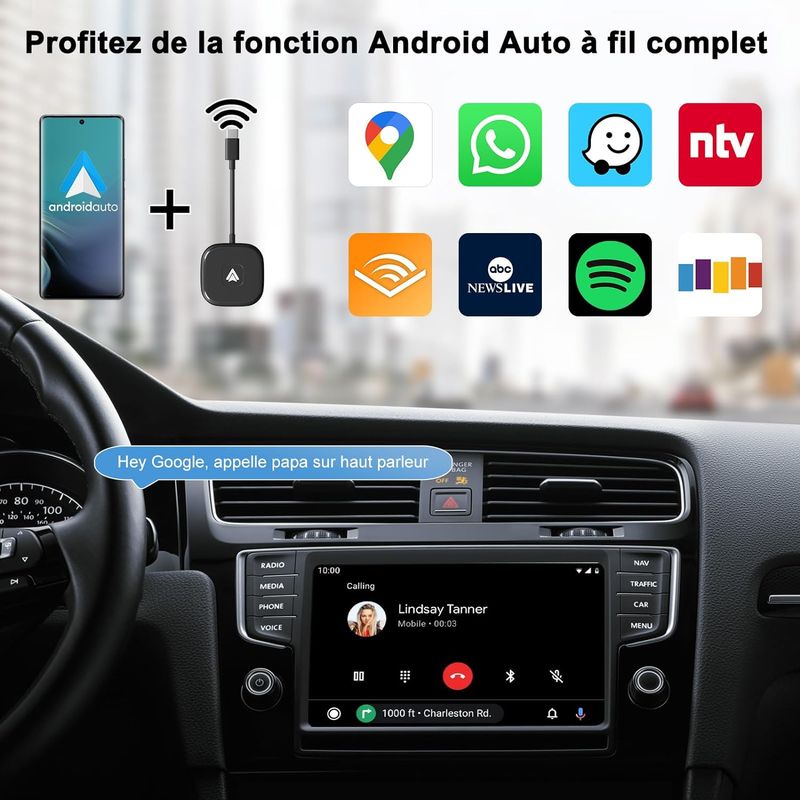 Adaptateur Dongle Android Auto Sans Fil Transformez Android Auto Filaire en Android  Auto Sans Fil - NEUF - Équipement auto