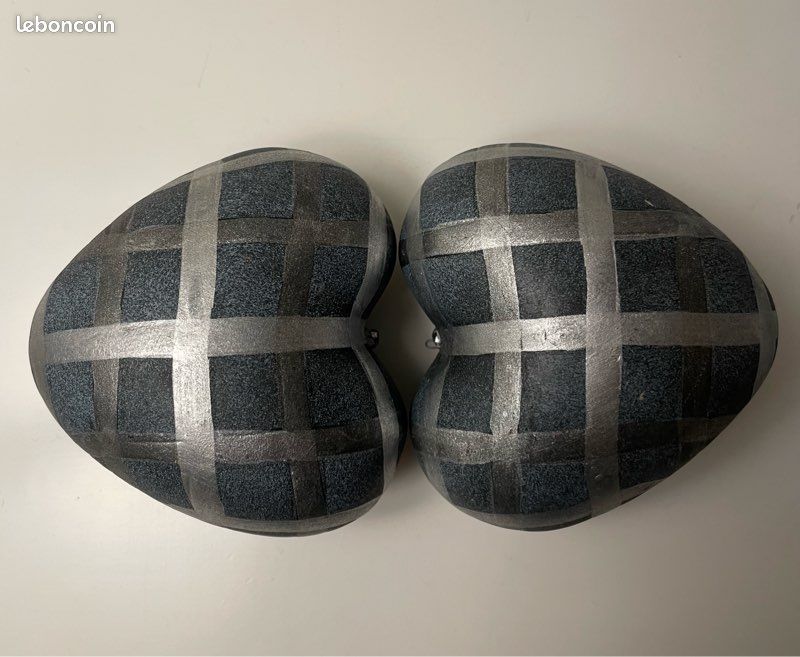 2 Cœurs gris-bleu en terre cuite décorée (image 2)