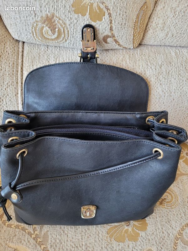 Sac à Main Noir Porté épaule DUO LYNX Simili Cuir - Occasion état Neuf