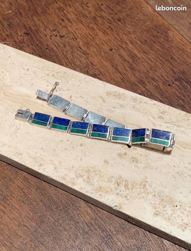 Bracelet argent en malachite et lapis lazuli (image 1)