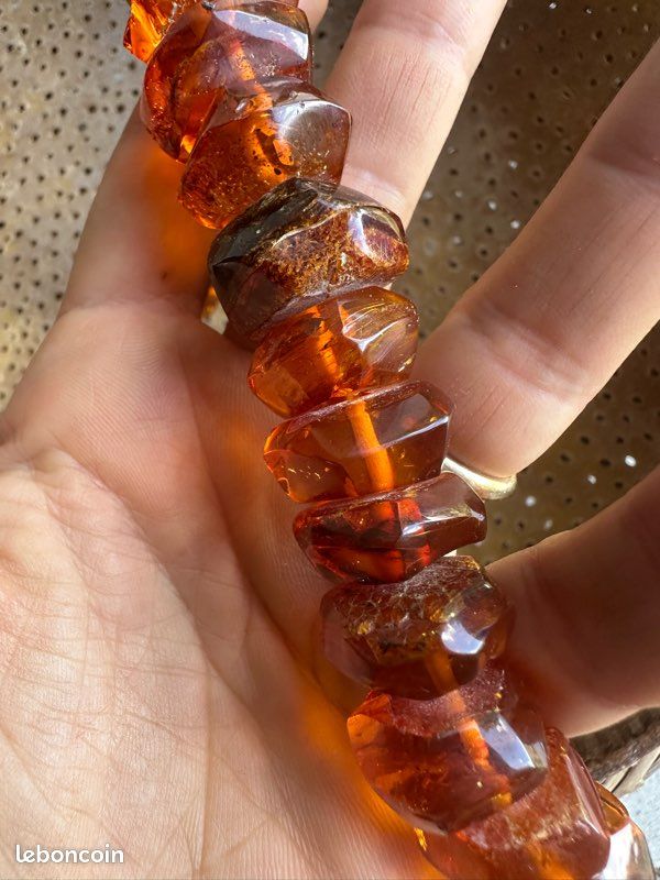 Collier Ancien En Ambre Véritable - Perles D'ambre Naturelles - Occasion, Fabriqué En France