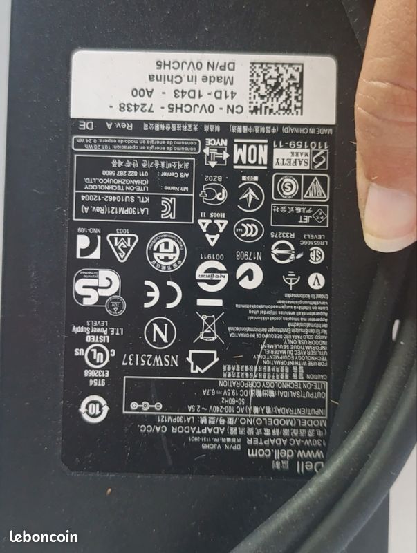 Chargeur / Alimentation d'origine Dell 130W (19.5V 6.7A) - LA130PM121 / 0VJCH5 (image 2)